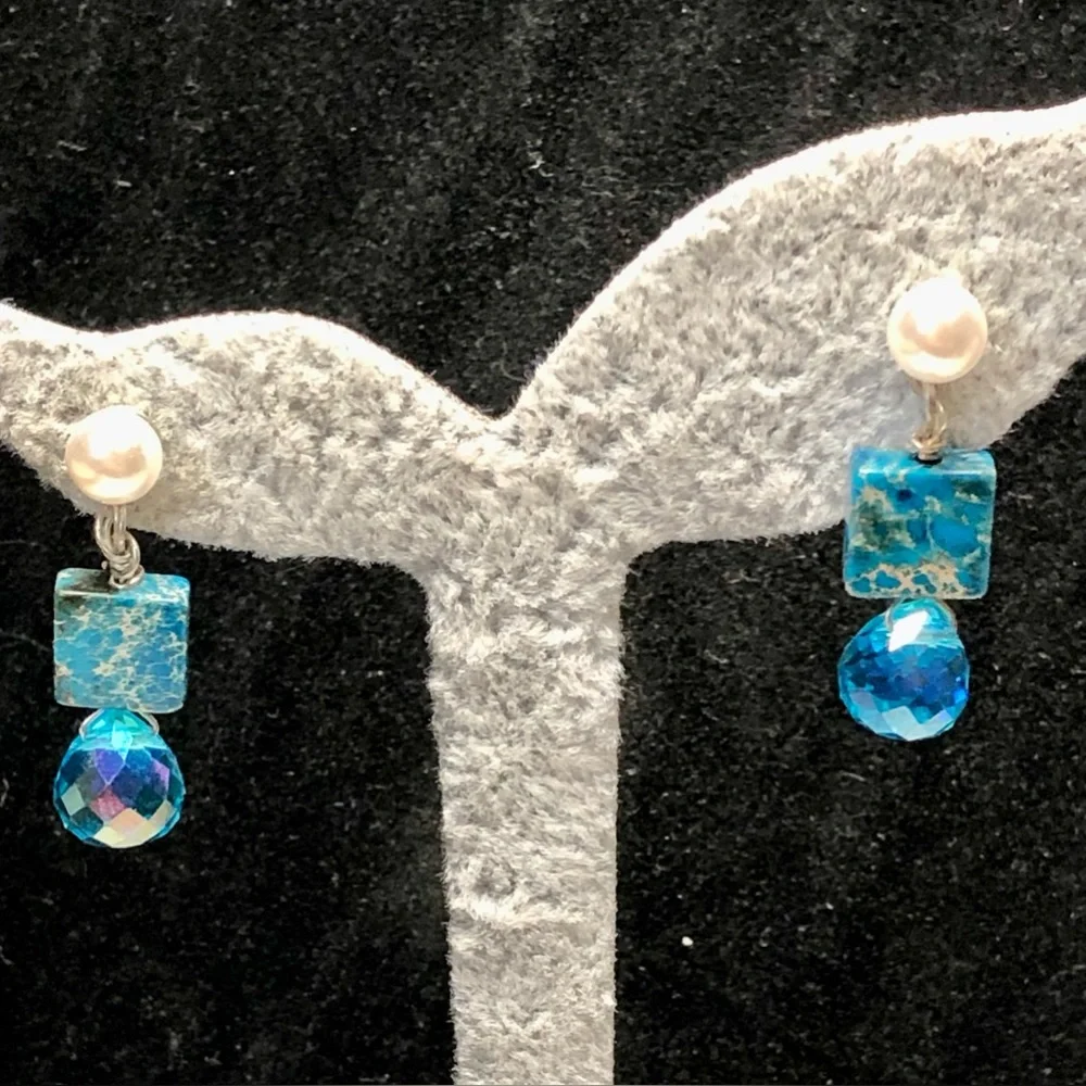 🦋Pretty blue and sea sediment earrings-artisan - Picture 7 of 9